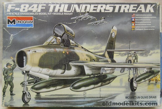 Monogram 1/48 F-84F Thunderstreak - With Bomb and Cart - Texas Air National Guard (camo) or Commanding Officer of 131 Tactical Fighter Wing Missouri Air Guard (Natural Finish), 5432 plastic model kit